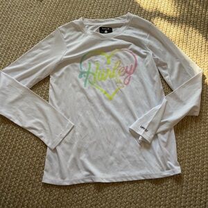 Hurley Girl’s White Long Sleeve Rash guard Tee UPF 50+ 10/12
